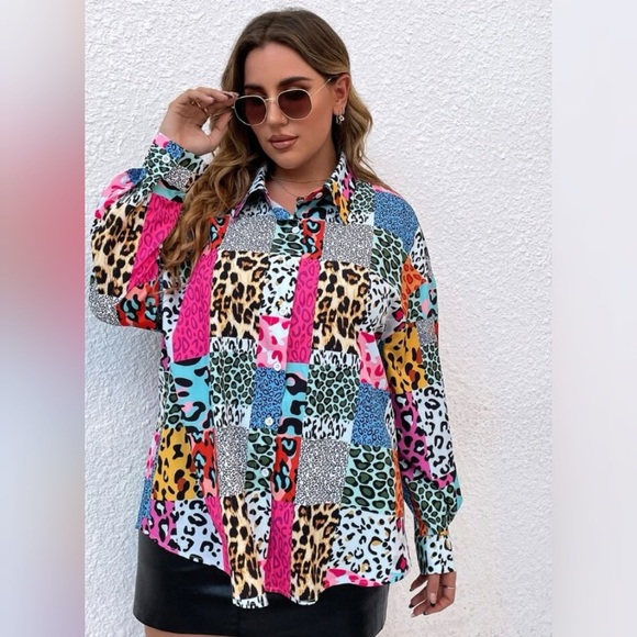 Leopard Patchwork Button Up Shirt (1xl) (14) - Picture 2 of 4